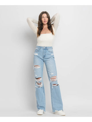 90's Vintage Super High Rise Distressed Flare Jeans