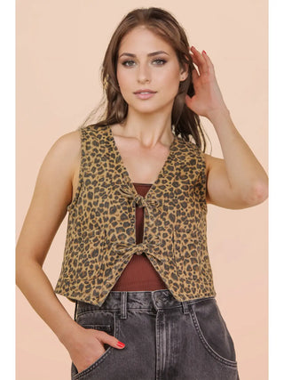 Leopard Denim Tie Vest