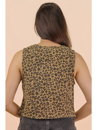 Leopard Denim Tie Vest