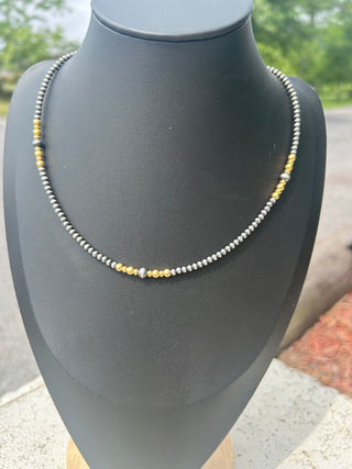 SS Handstrung Bead w/ 14k Gold Plate Necklace