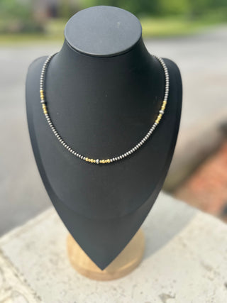 SS Handstrung Bead w/ 14k Gold Plate Necklace