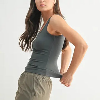 Square Neck Ribbed Tank Top