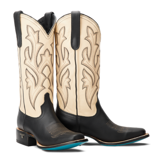 Classic Square Boot - Jet Black and Pale Ivory