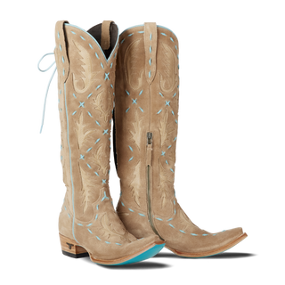 Reverie Knee High Corset - Latte Suede and Powder Blue