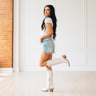 Smokeshow Boot - Matte White and Neon Pink
