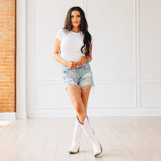 Smokeshow Boot - Matte White and Neon Pink