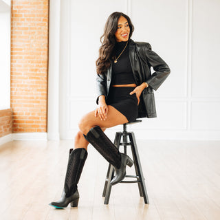 Jentry Knee High Boot - Jet Black & Soft Black Suede