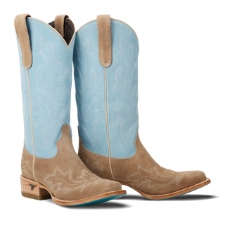 Saratoga Square Boot - Latte Suede and Powder Blue