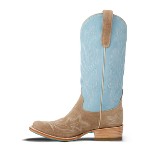 Saratoga Square Boot - Latte Suede and Powder Blue