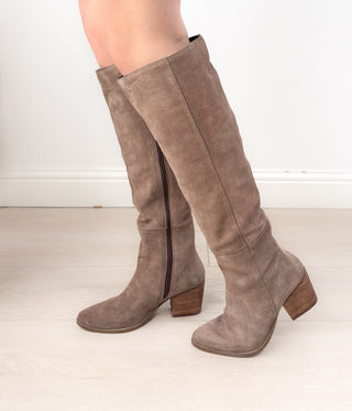 Tarian Tall Suede Boot in Taupe